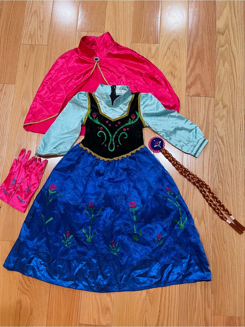 Anna Princess Costume Dress with Cape, Braid, and Gloves
